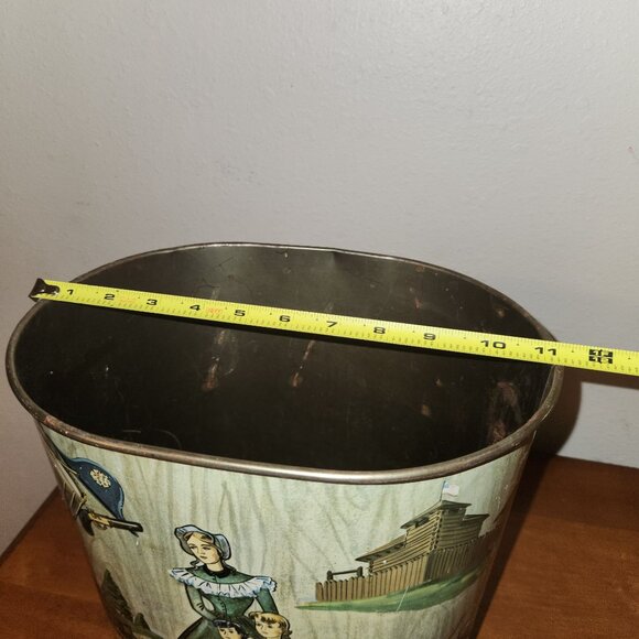 Davy Crockett Vintage 1956 Metal Trash Can 11.5" H x 11" L x 7" W - Picture 12 of 12